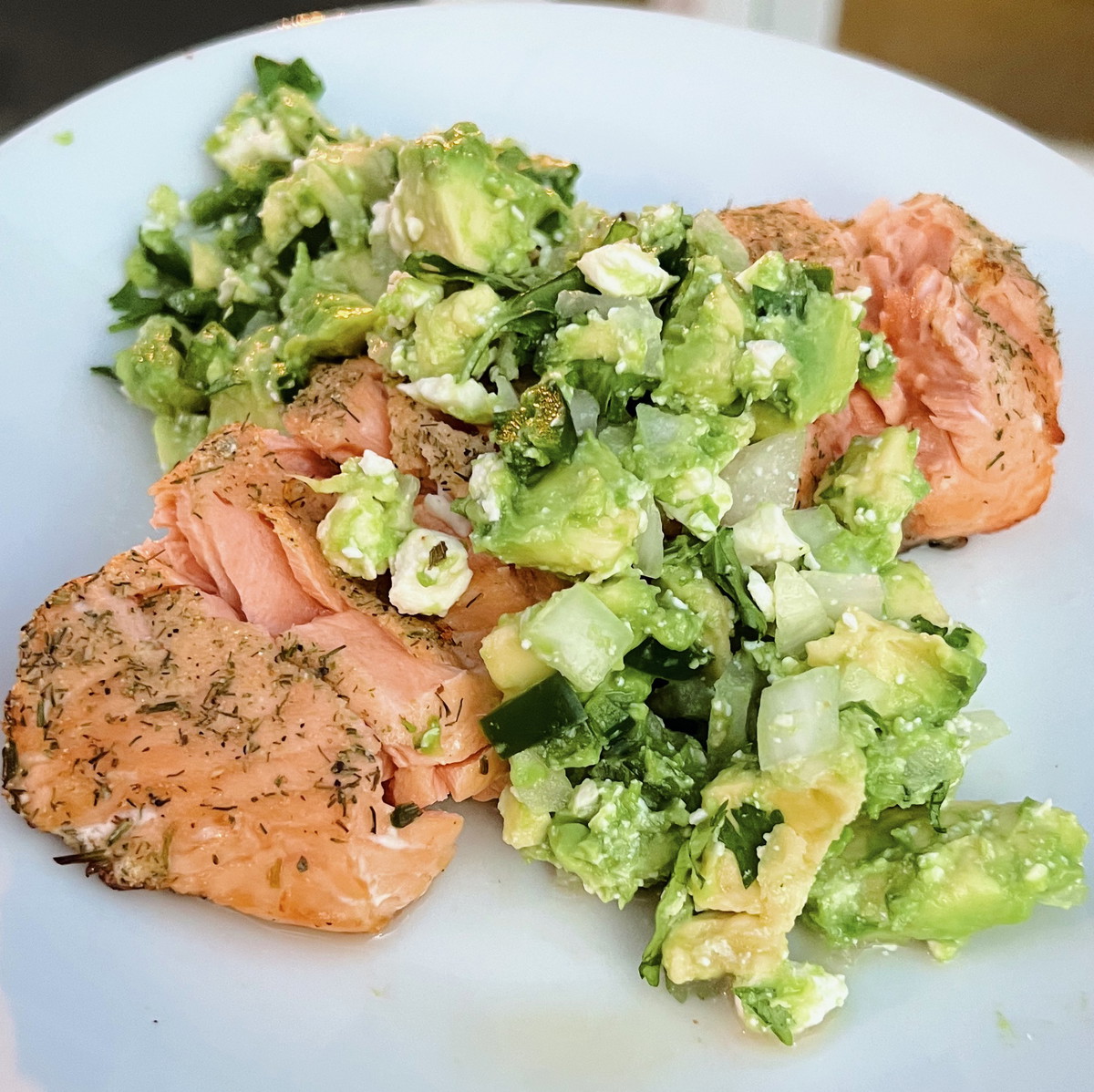 Salmon with Spicy Avocado Feta Salsa