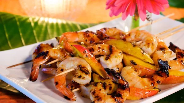 Image of Shrimp and Mango Skewers with Guava-Lime Glaze