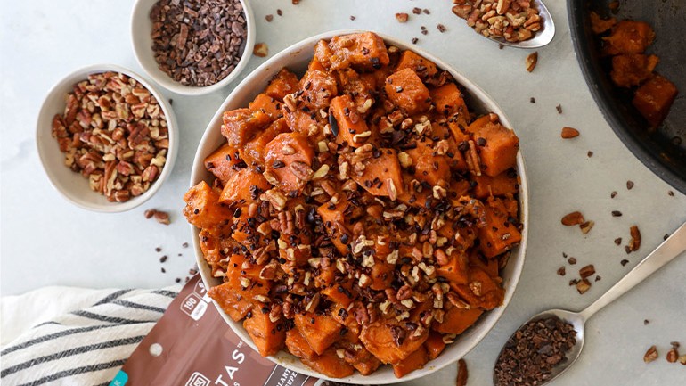 Image of Candied Yams with Cacao Nibs and Pecans Recipe
