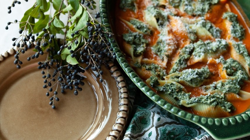 Gevulde pastaschelpen met spinazie en ricotta