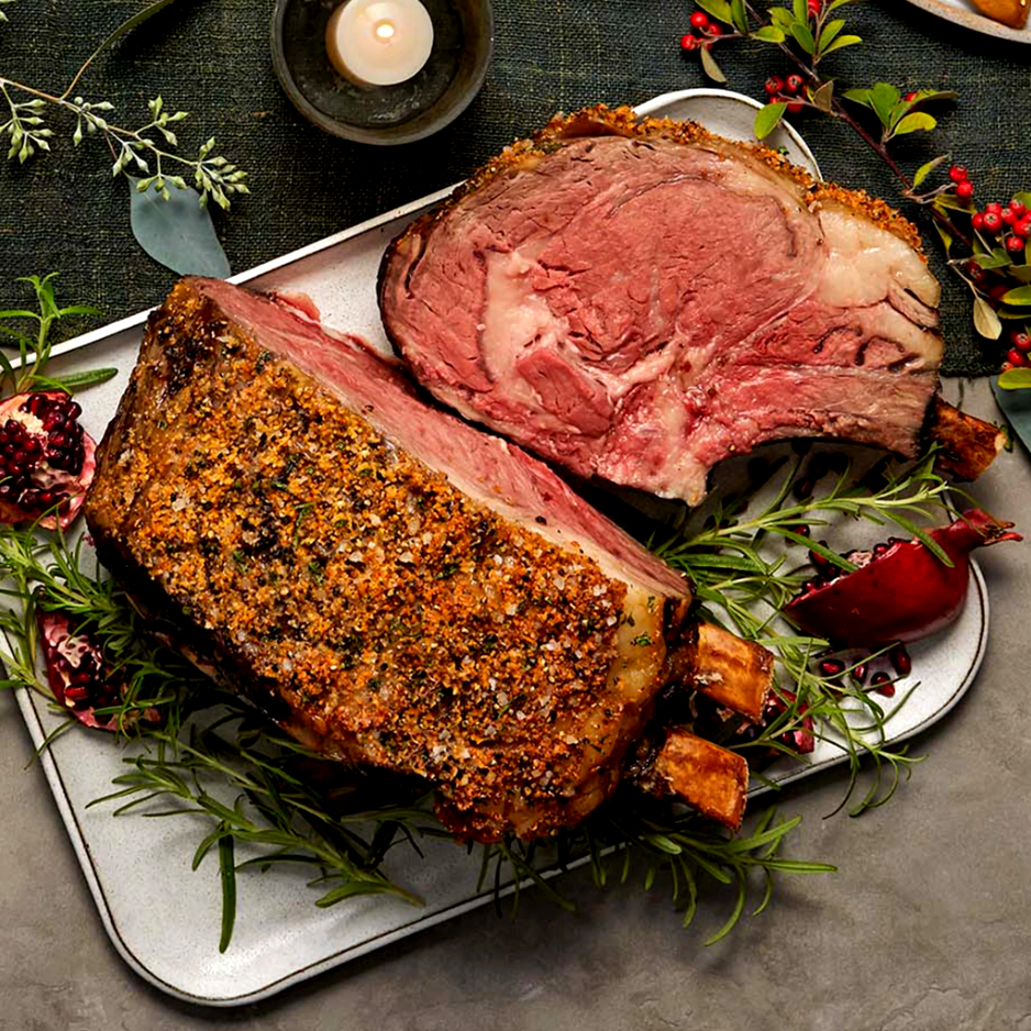 Image of Standing Rib Roast with Garlic, Rosemary, and Tri-Colored Peppercorn Rub