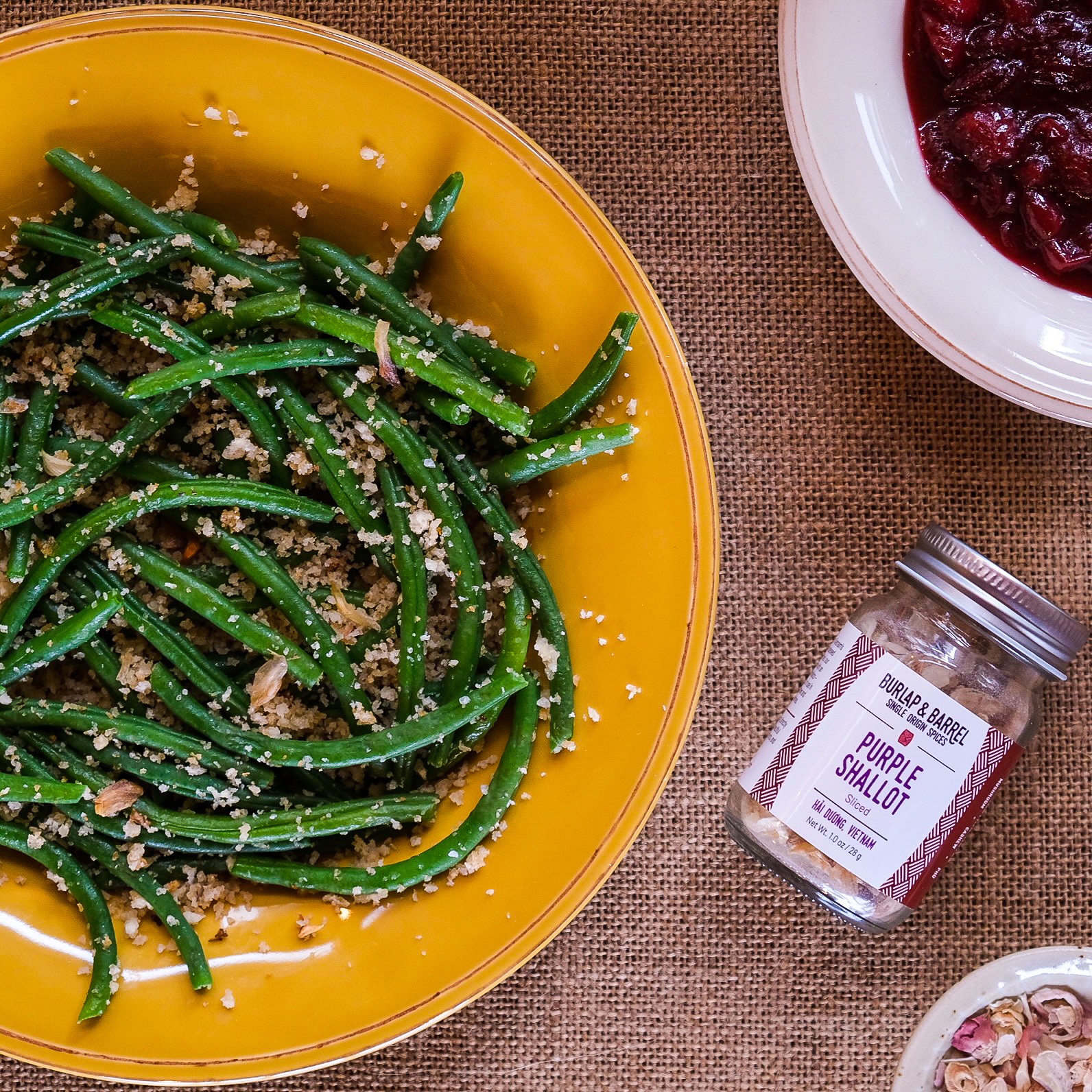 Image of Green Beans with Purple Shallots and Crispy Panko