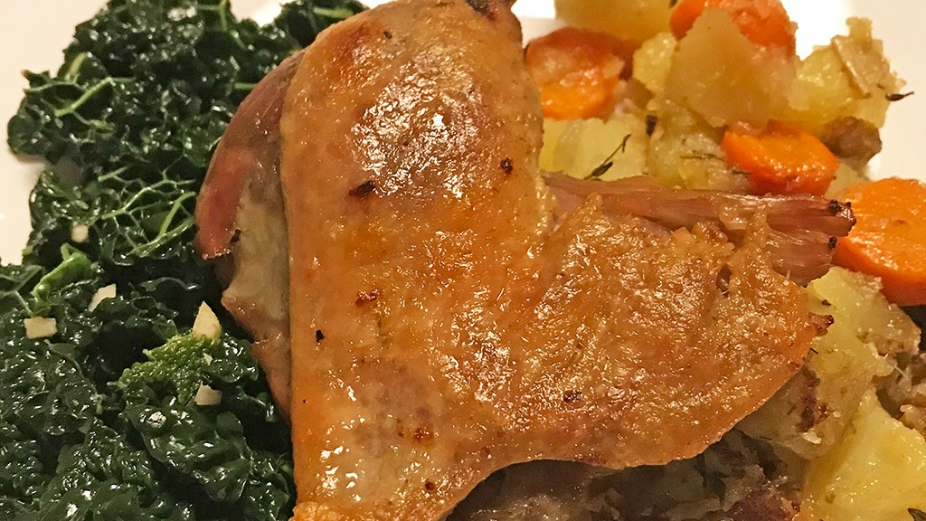 Image of Duck Confit with Roasted Potatoes and Sautéed Kale