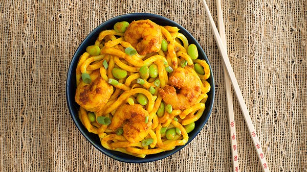 Image of Shrimp and Vegetables over Udon