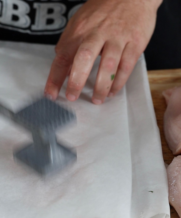 Image of Take the tenderloin off breast and make chicken tendies later, then slice the breast lengthways, then flatten to an even thickness with a mallet