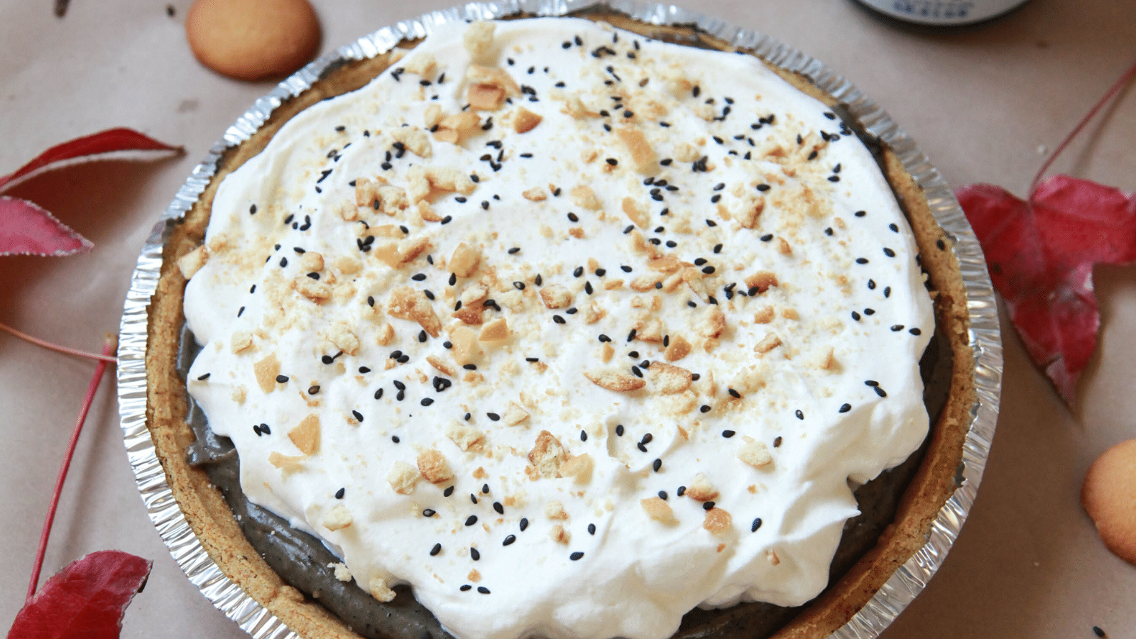 Image of Homemade Black Sesame Banana Pudding Pie