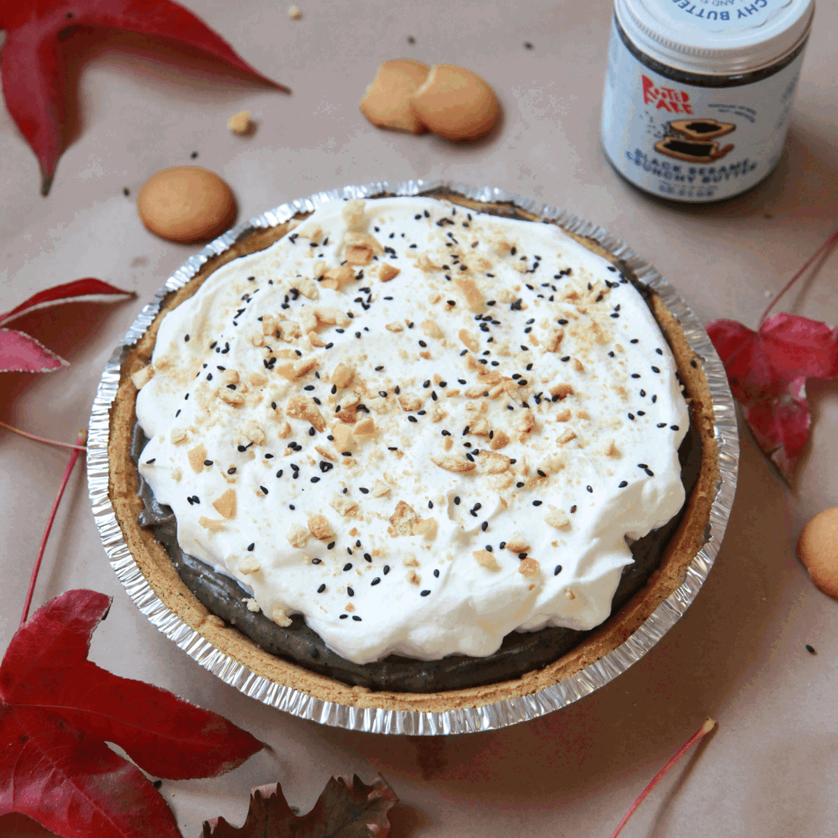 Homemade Black Sesame Banana Pudding Pie