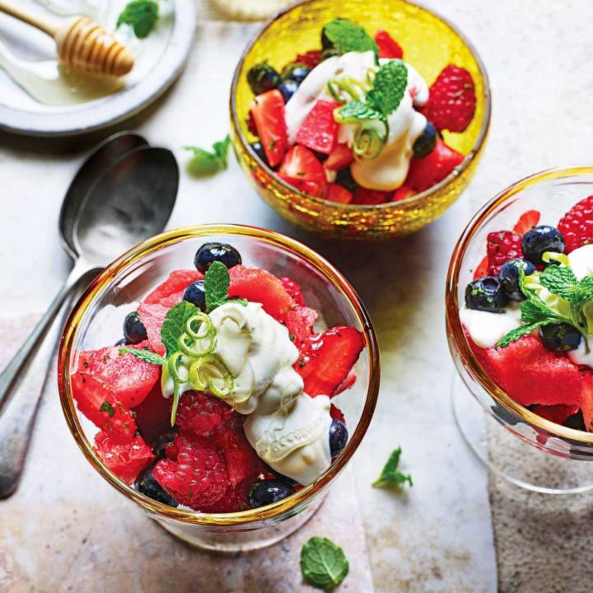 Summer Fruit Salad (with a honey-lime syrup)