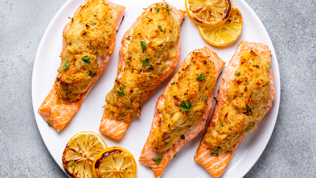 Image of Scrumptious Crab Topped Salmon