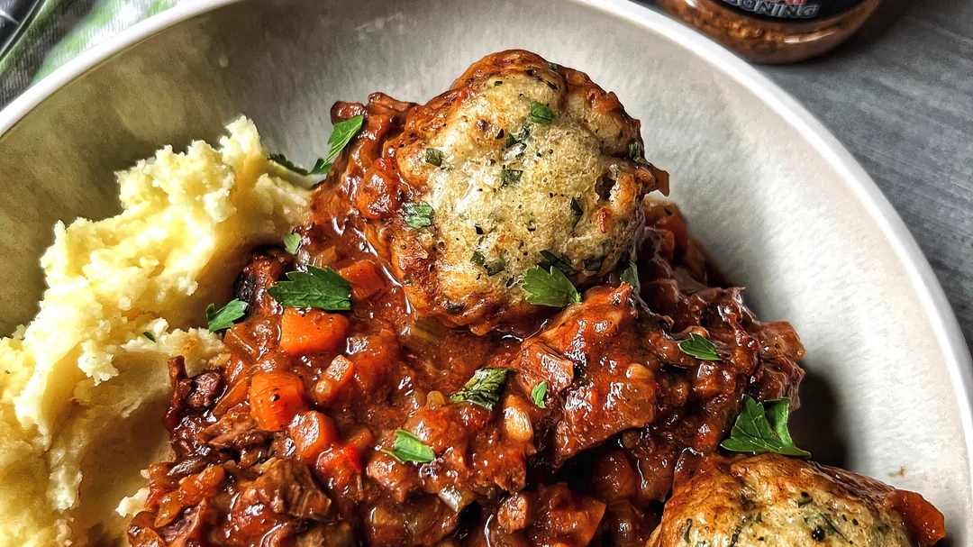 Image of Slow Cooked Beef Shin with Fluffy Garlic & Herb Dumplings