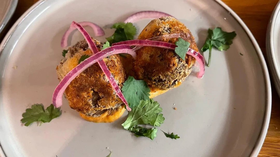 Image of Lamb Shawarma Bon Bons, Lime Pickled Onions & Harissa Mayo