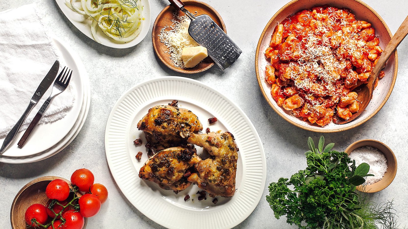 Image of Ricotta Gnocchi and Pollo in Porchetta