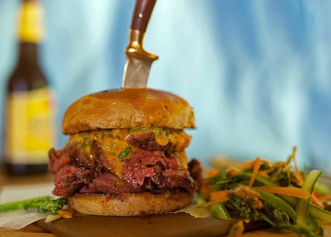 Image of Grilled Steak Burgers with Harissa Mayonnaise