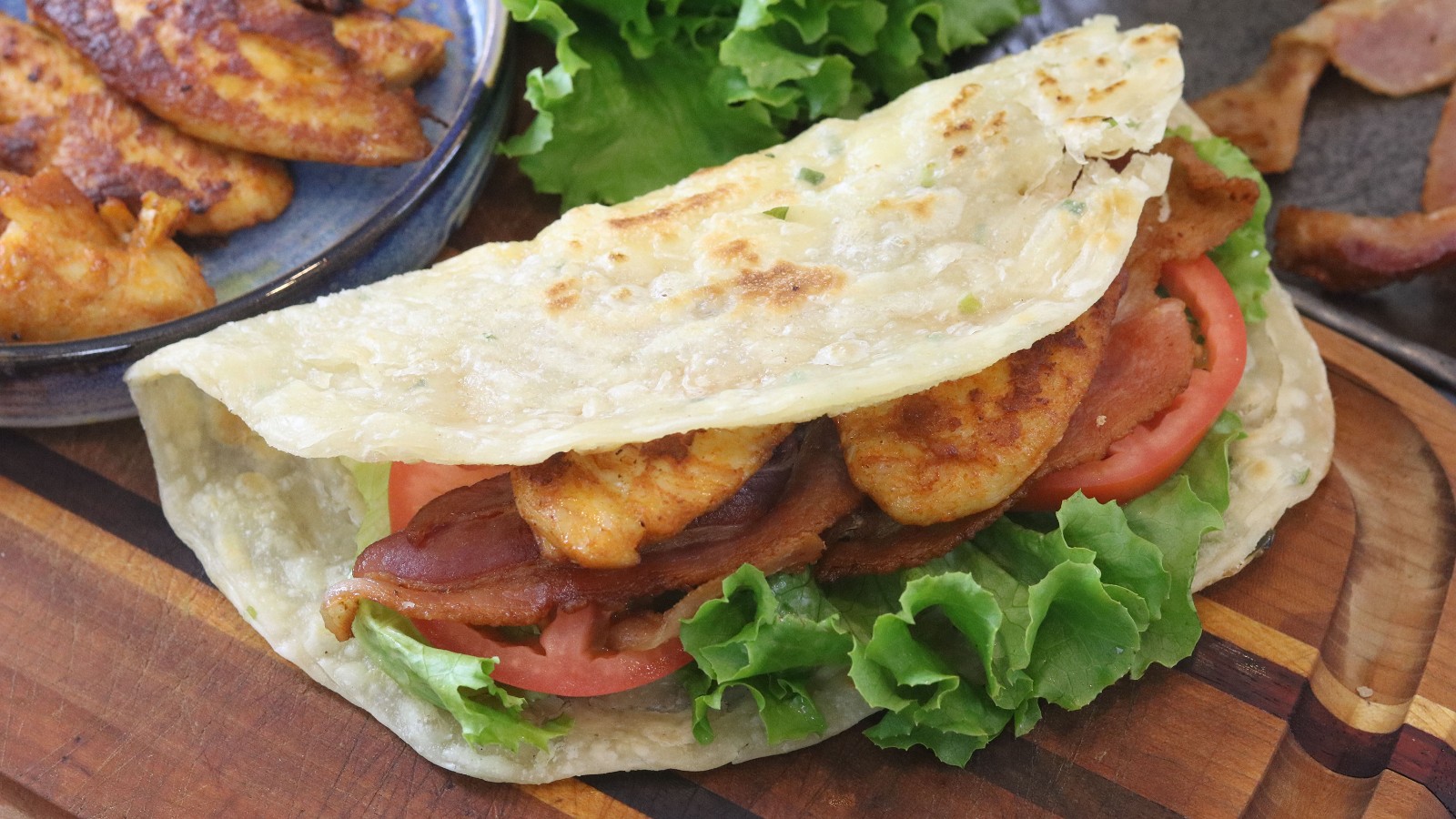 Image of Taiwanese Chicken BLT Wrap Recipe – (Shou Zhua Bing / 手抓饼)