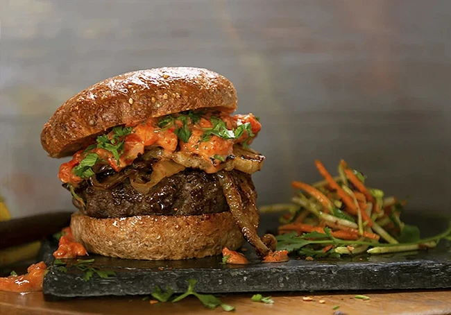 Image of Jamaican Jerk Burger with Grilled Pineapple and Harissa Mayonnaise