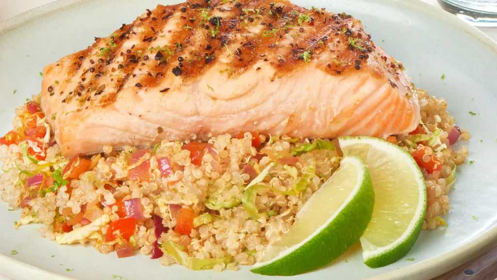 Image of Salmon over Brussels Sprout and Quinoa Salad