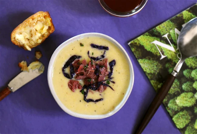 Image of Creamy Potato Leek Soup with Corned Buffalo Brisket