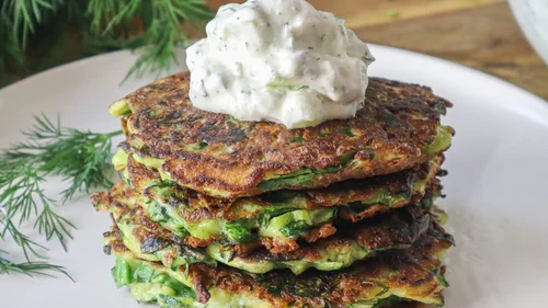 Image of Zucchini & spinach fritters with dill tzatziki