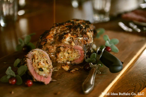 Image of Wild Idea Stuffed Bison Roast with Red Wine Gravy