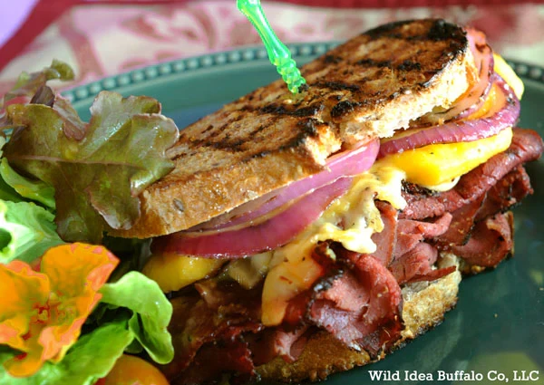 Image of Buffalo Pastrami and Peach Sandwich with Orange Aioli