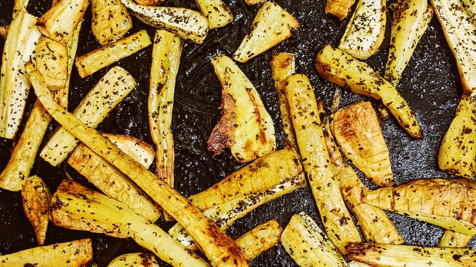 Roasted parsnips with honey, dulse and seaweed salt 