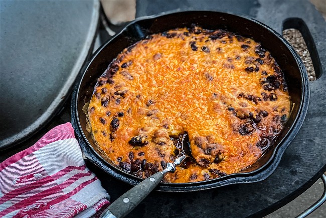 Image of Barbecue Black Beans and Cheese Skillet Nachos