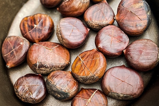 Image of Grill-Roasted Chestnuts with Holy Garlic