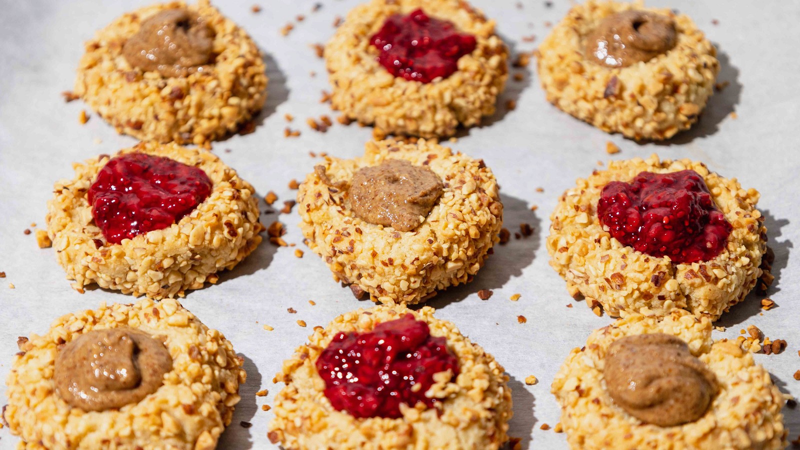 Image of raspberry almond butter thumbprint cookies 
