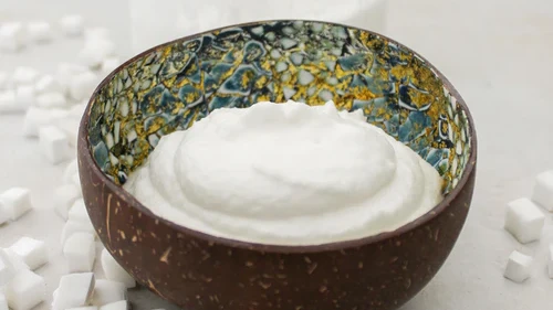 Image of Coconut yogurt made from frozen coconut chunks