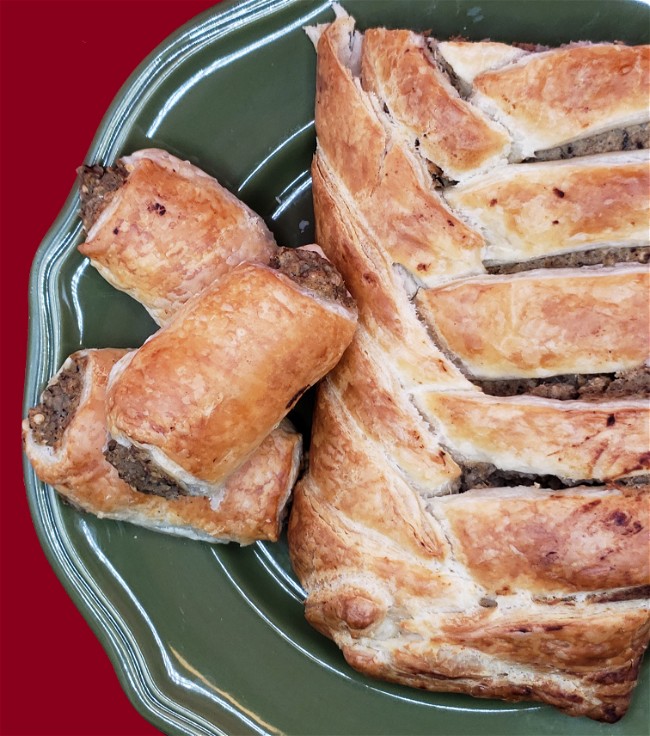 Image of Mushroom, Eggplant and Bean Vegan Sausage Rolls or Vegan Beef Wellington