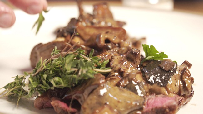 Image of Pan-seared NY Strip Steak with Wild Foraged Mushrooms