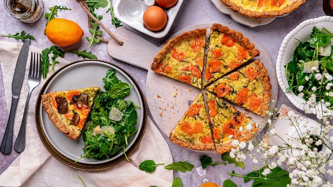Image of Smoked Salmon and Black Truffle Quiche with a Meyer Lemon Salad