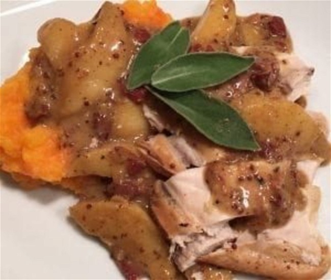 Image of Cider-Braised Chicken with Apples, Bacon, and Sage