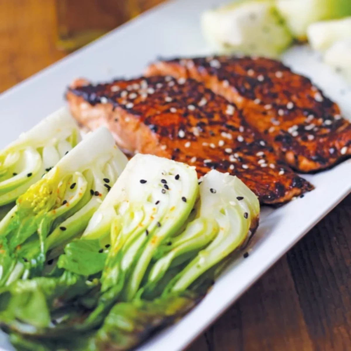 Blackened Asian Salmon with Pan Roasted Bok Choy Recipe