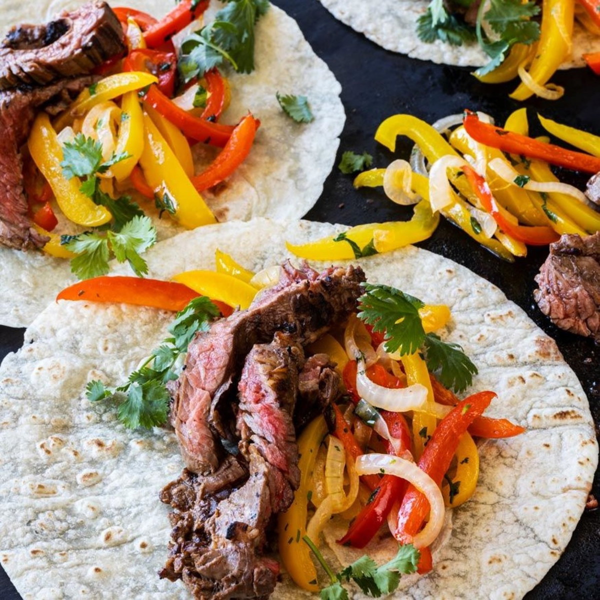 Chipotle Skirt Steak Fajitas with Sour Cream