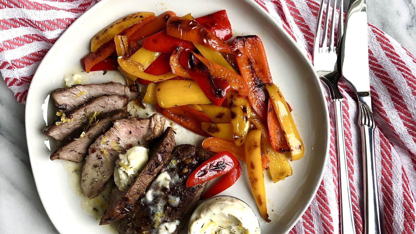 Image of Lamb Steak with Charred Peppers and Thyme Butter