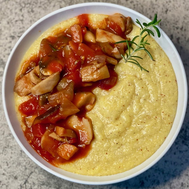Image of creamy polenta with wild mushroom ragu