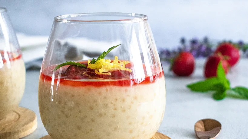 Image of Tapioca Pudding with Strawberry Puree (Vegan, Gluten-Free)