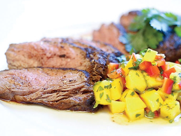 Chili Crusted Flank Steak with Mango Salsa