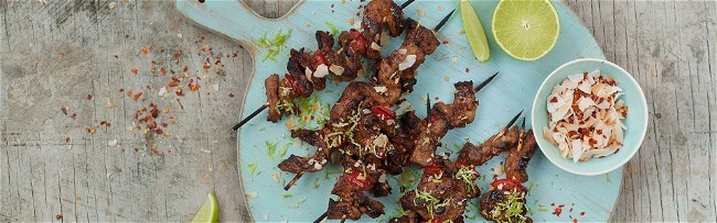 Image of Fry’s Thick Cut Chicken Strip Skewers with Toasted Coconut and Fresh Lime
