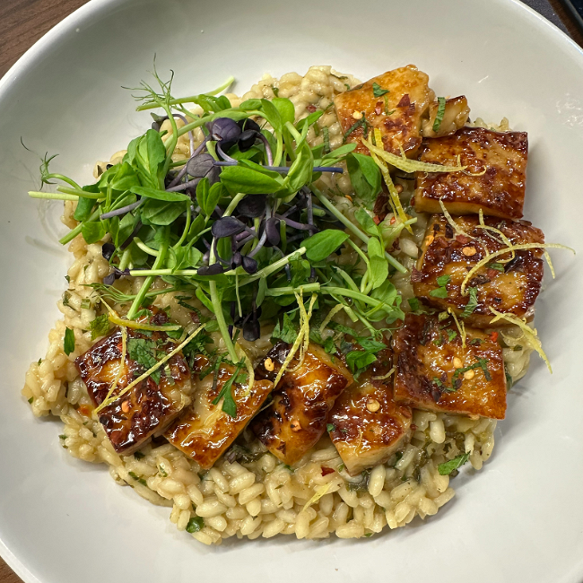 Image of Hot honey halloumi with lemon/herb risotto 