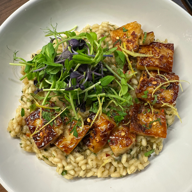 Image of Hot honey halloumi with lemon/herb risotto