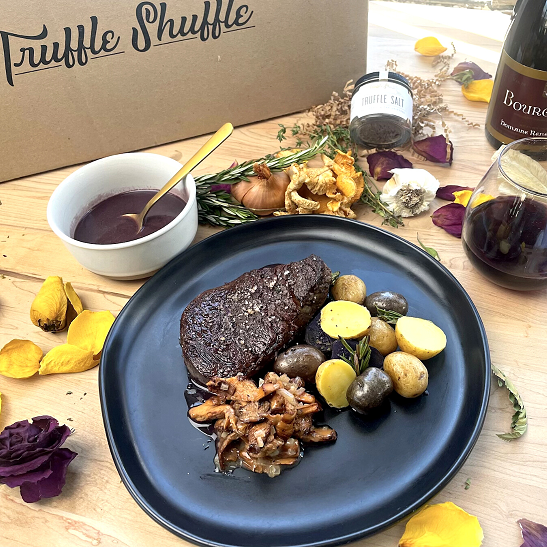 Image of Filet Mignon & Red Wine Reduction with Wild Mushrooms and Confit Potatoes