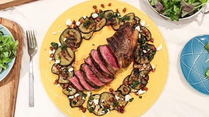 Image of Sharing Sirloin Steak with Aubergine & Medita Recipe