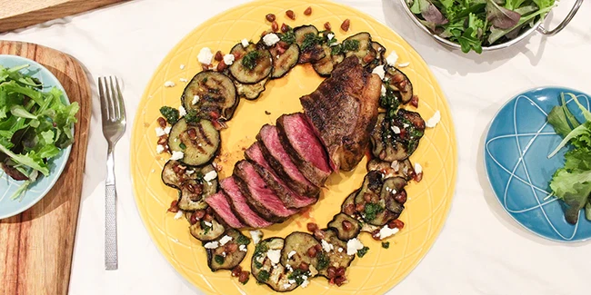 Image of Sharing Sirloin Steak with Aubergine & Medita Recipe