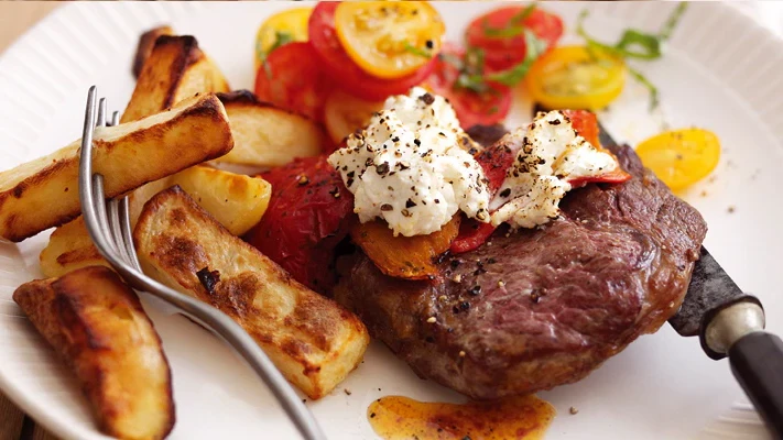 Image of Rib Eye Steak with Goats Cheese and Red Pepper