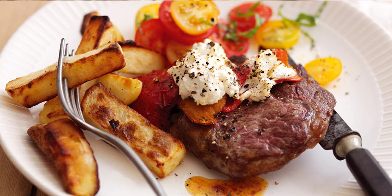 Rib Eye Steak with Goats Cheese and Red Pepper