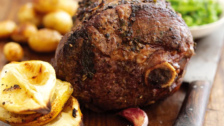 Image of Roast Leg of Lamb with Mint & Lemon and Minted Crushed Peas Recipe