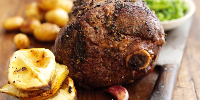 Image of Roast Leg of Lamb with Mint & Lemon and Minted Crushed Peas Recipe