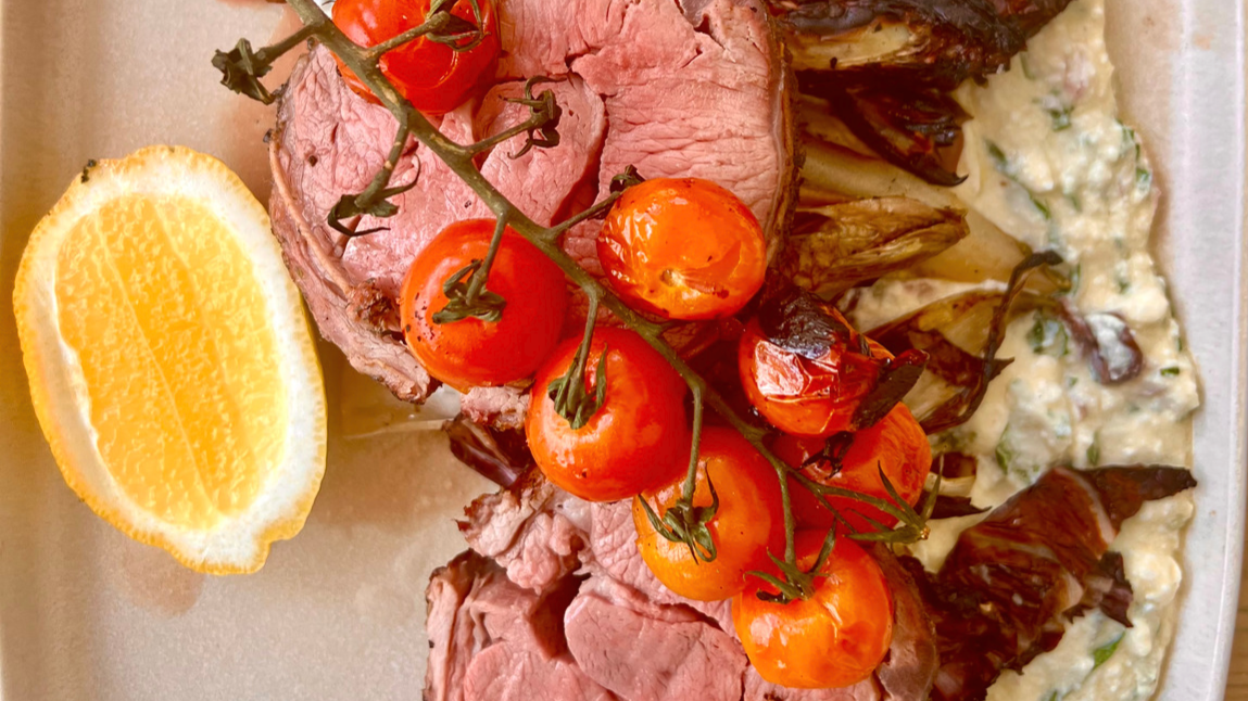 Image of Reverse Smoked/Seared Lamb Loin with Whipped Feta